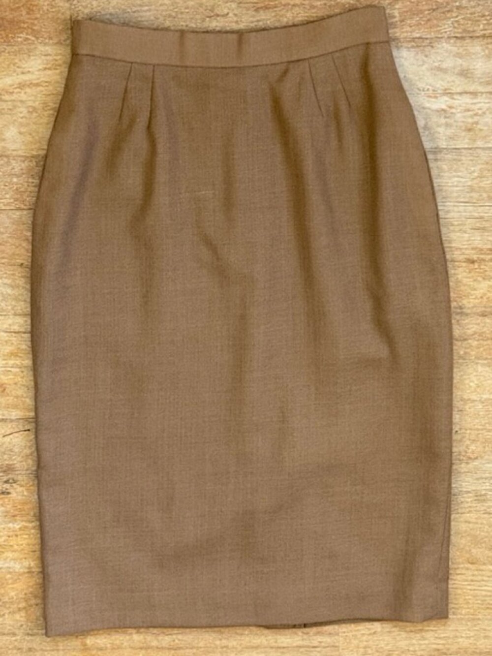 Vintage Camel Brown Wool Pencil Skirt Size XS 25" Waist Evan Picone 70s Pockets